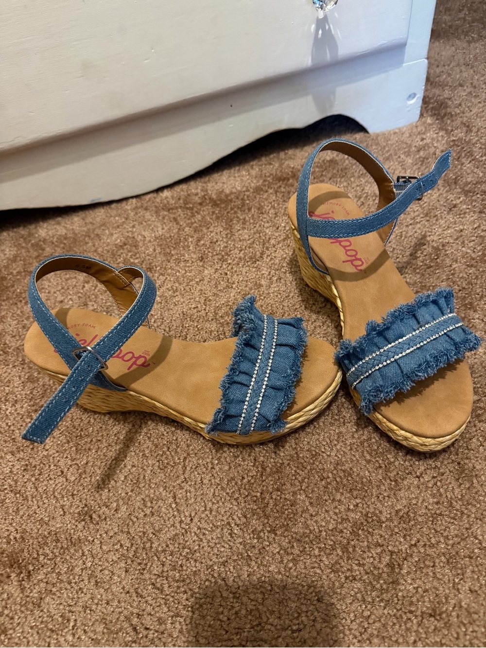 Jellypop Denim Blue Frayed Espadrille Wedge Sandals - Women
